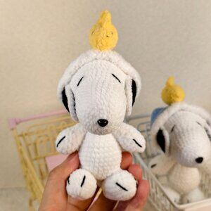 Handmade Amigurumi Crochet Snoopy Wearing a Blue Nightcap Plushie